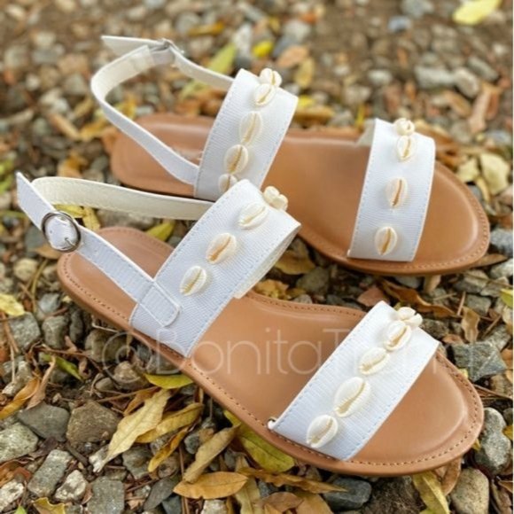 ✨NEW -Sea Shell White Double Strap Sandals-SIZE 7-NEW - Picture 2 of 4